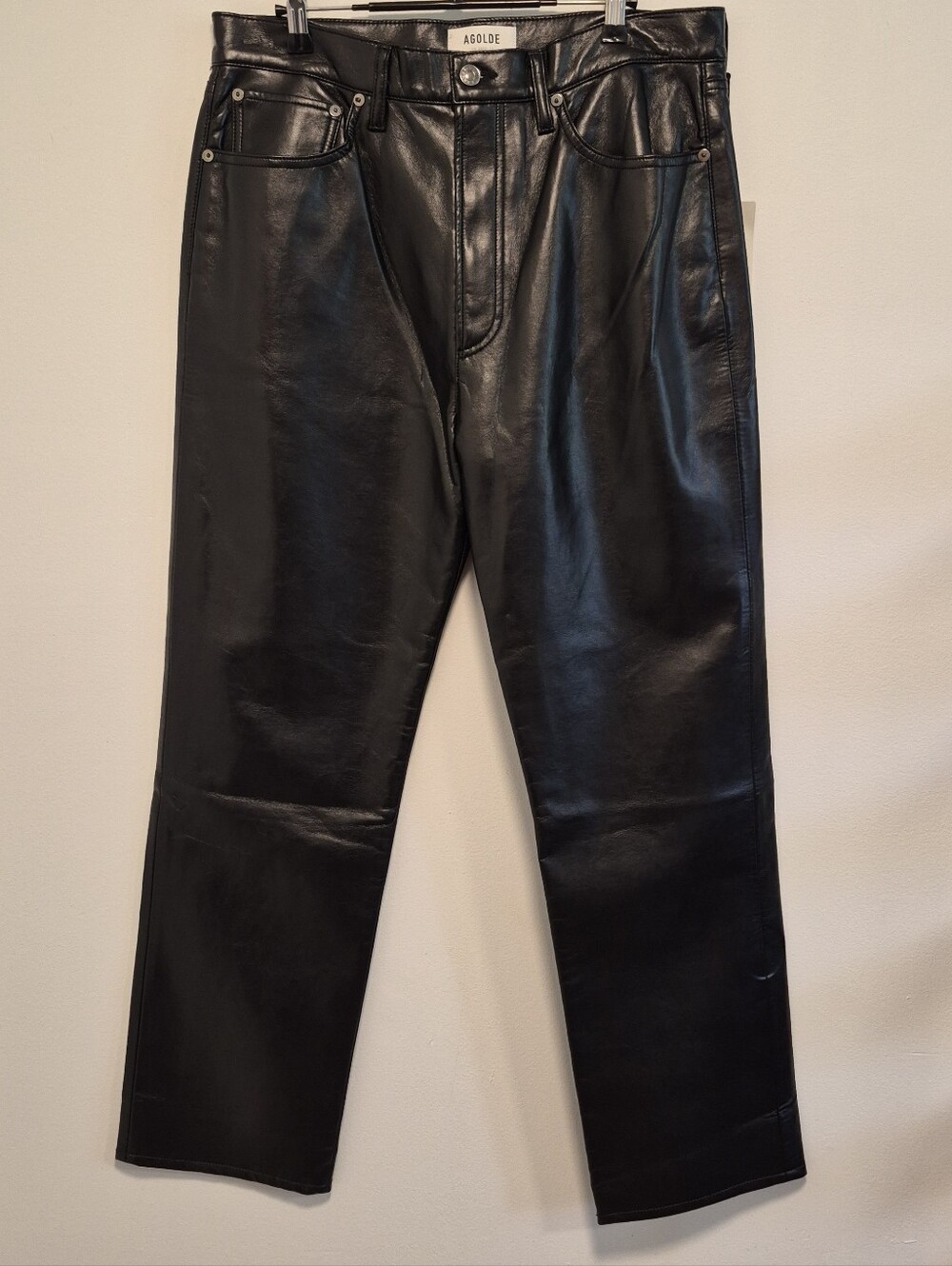 Agolde Recycled Leather 90's Pinch Waist Pants In Detox Black Size 31 NWT $348 - Picture 4 of 16